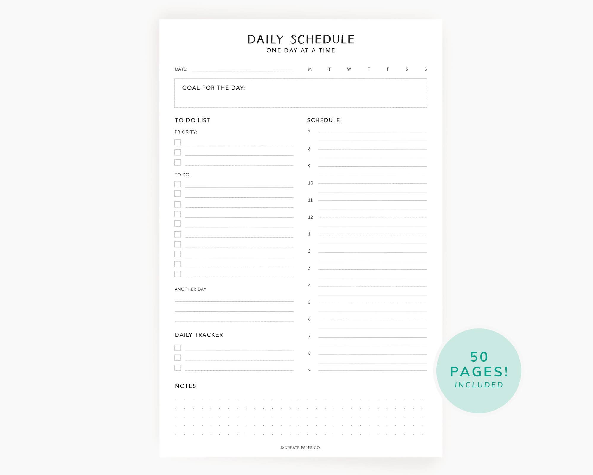 Daily schedule planner with various sections on a white background