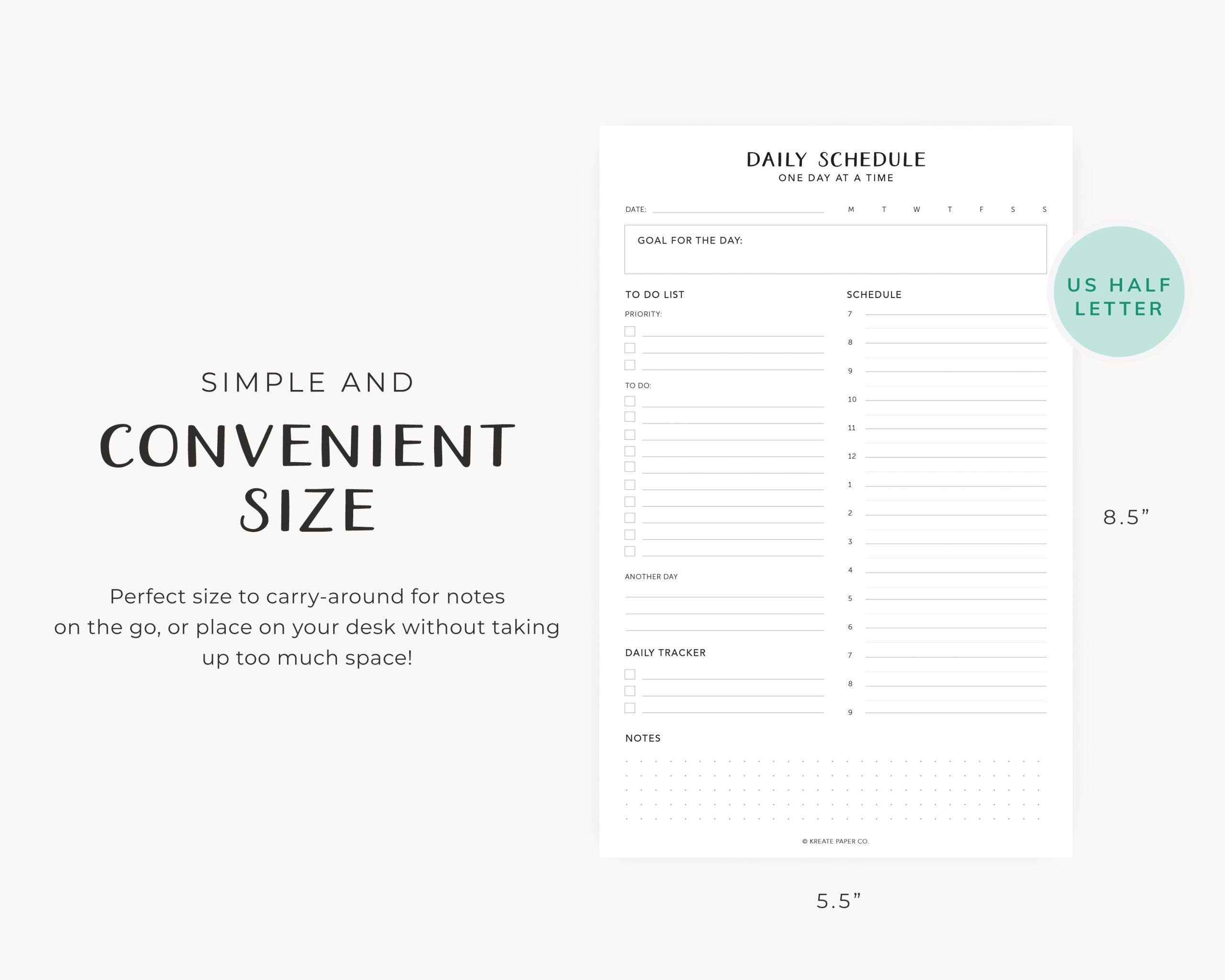 Daily schedule planner with text on a white background
