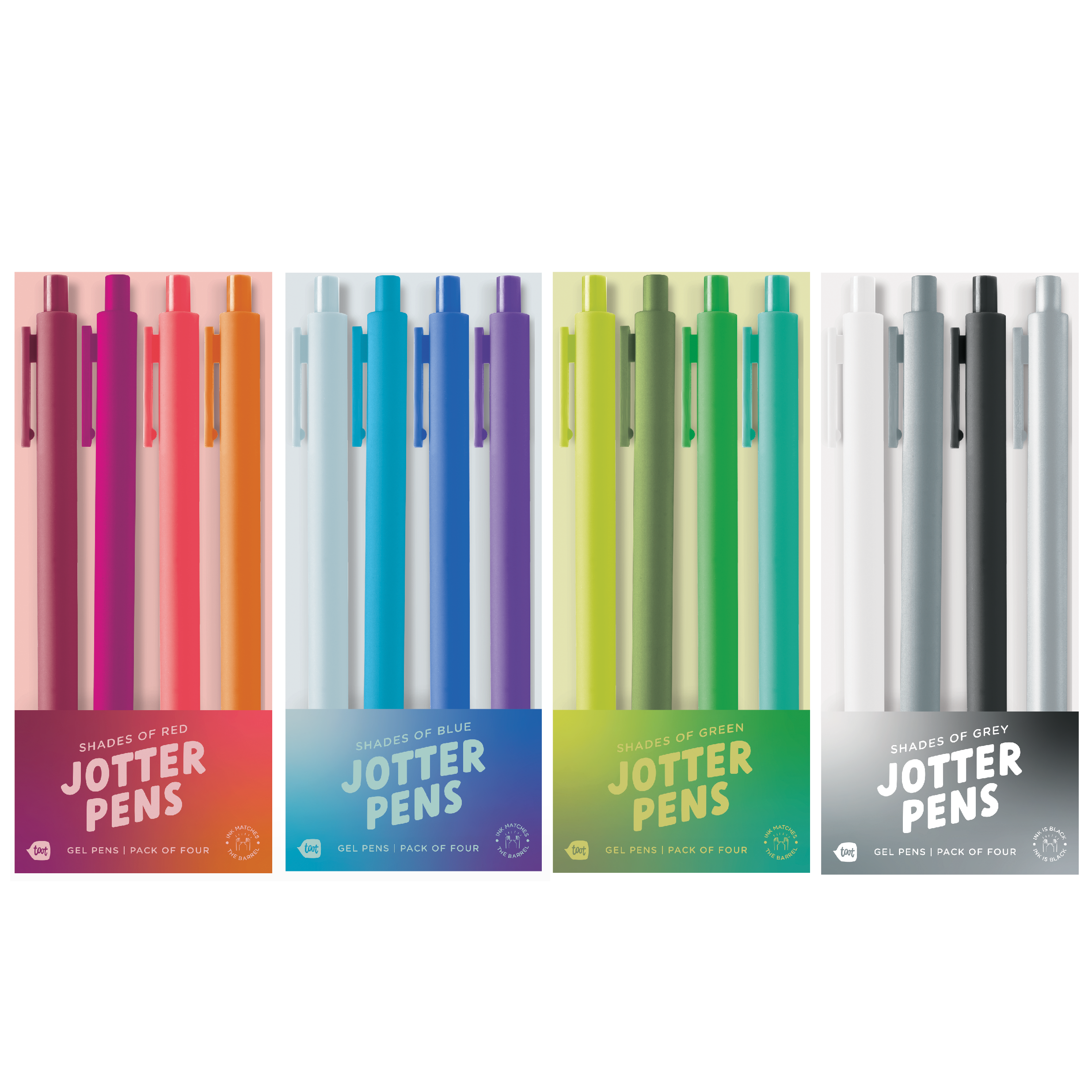 Set of Jotter Pens in various colors with packaging on a white background