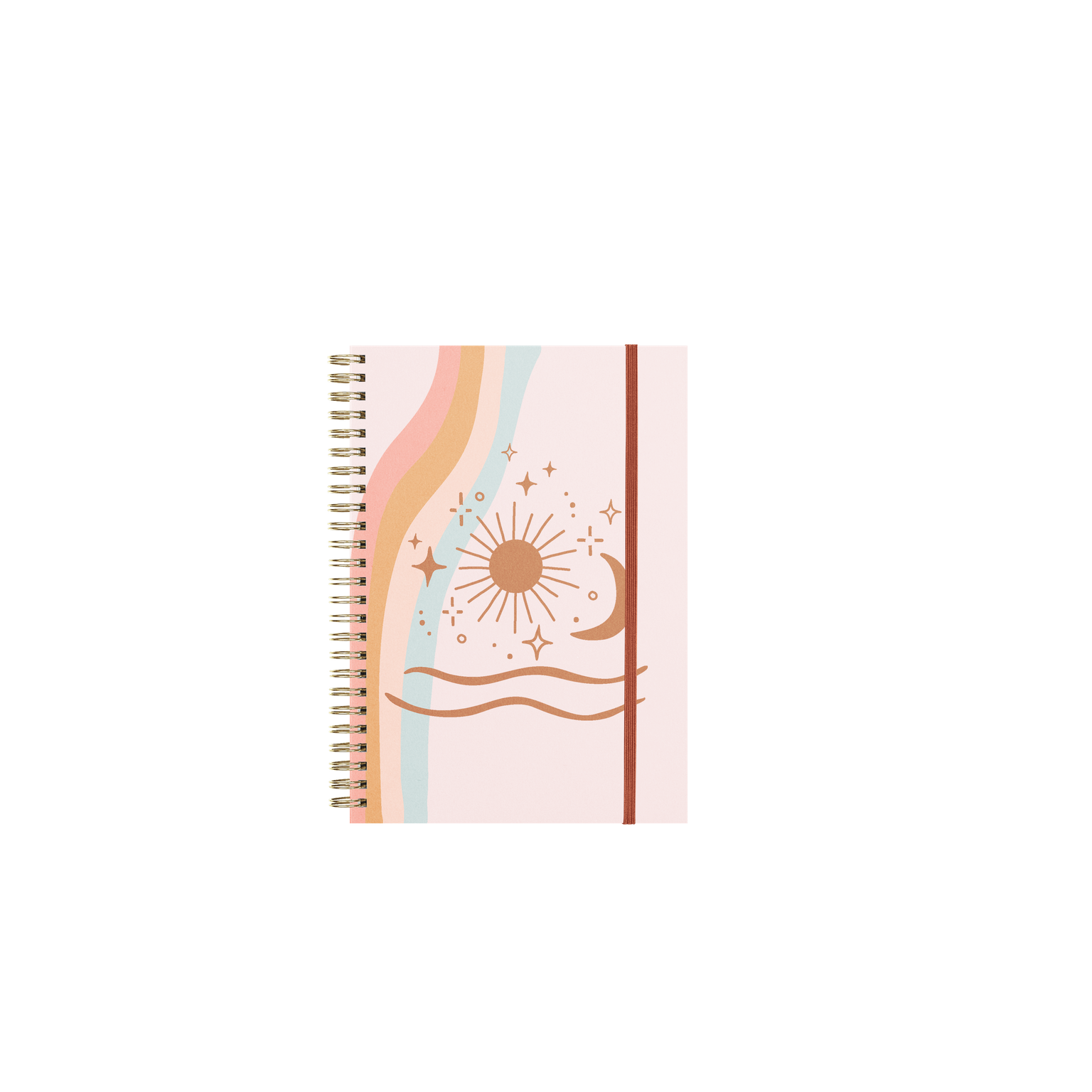 Notebook with celestial design on a white background