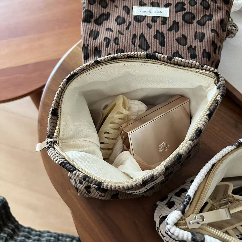 Leopard Corduroy Mini Makeup & Phone Storage Pouch