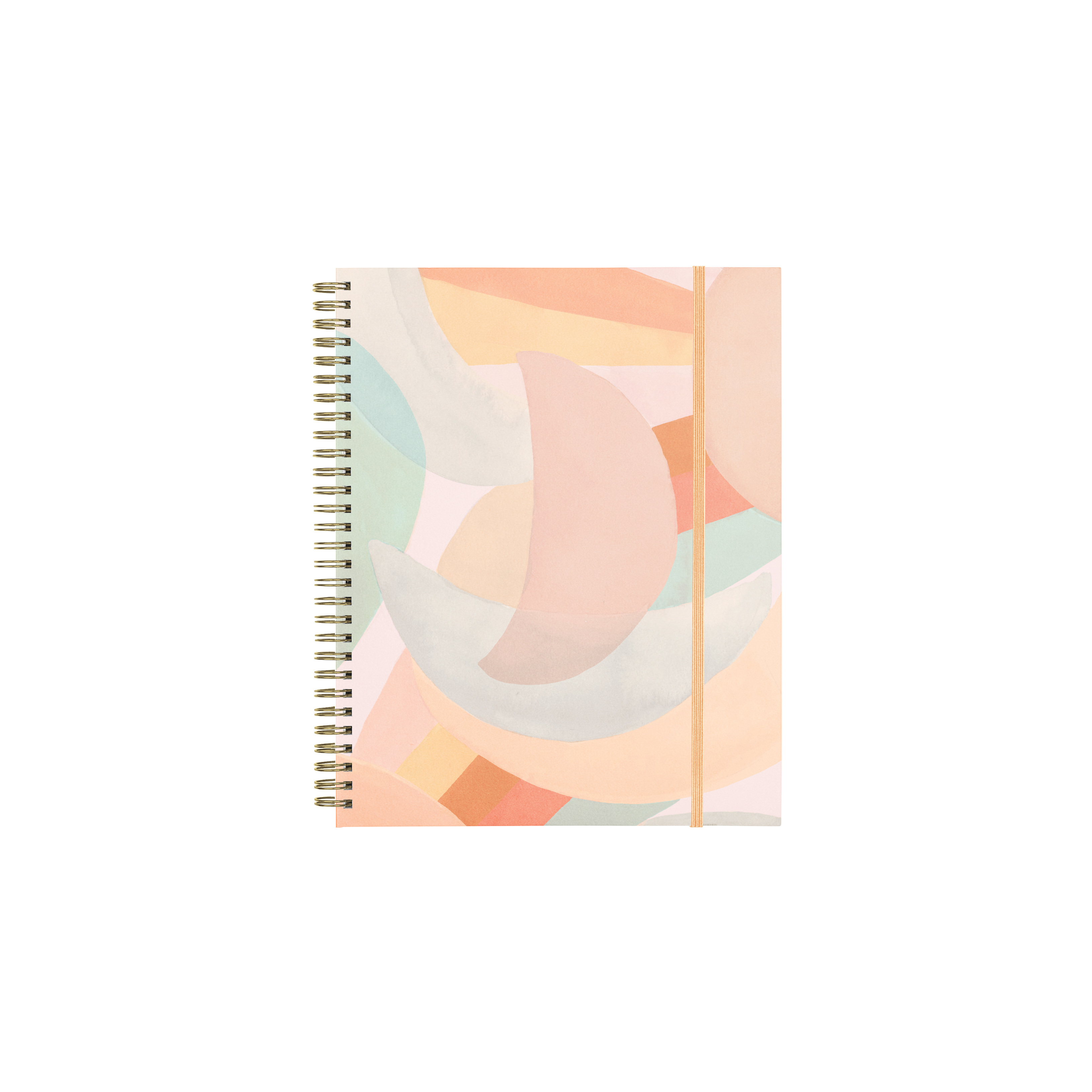 Notebook with abstract circular design on a white background
