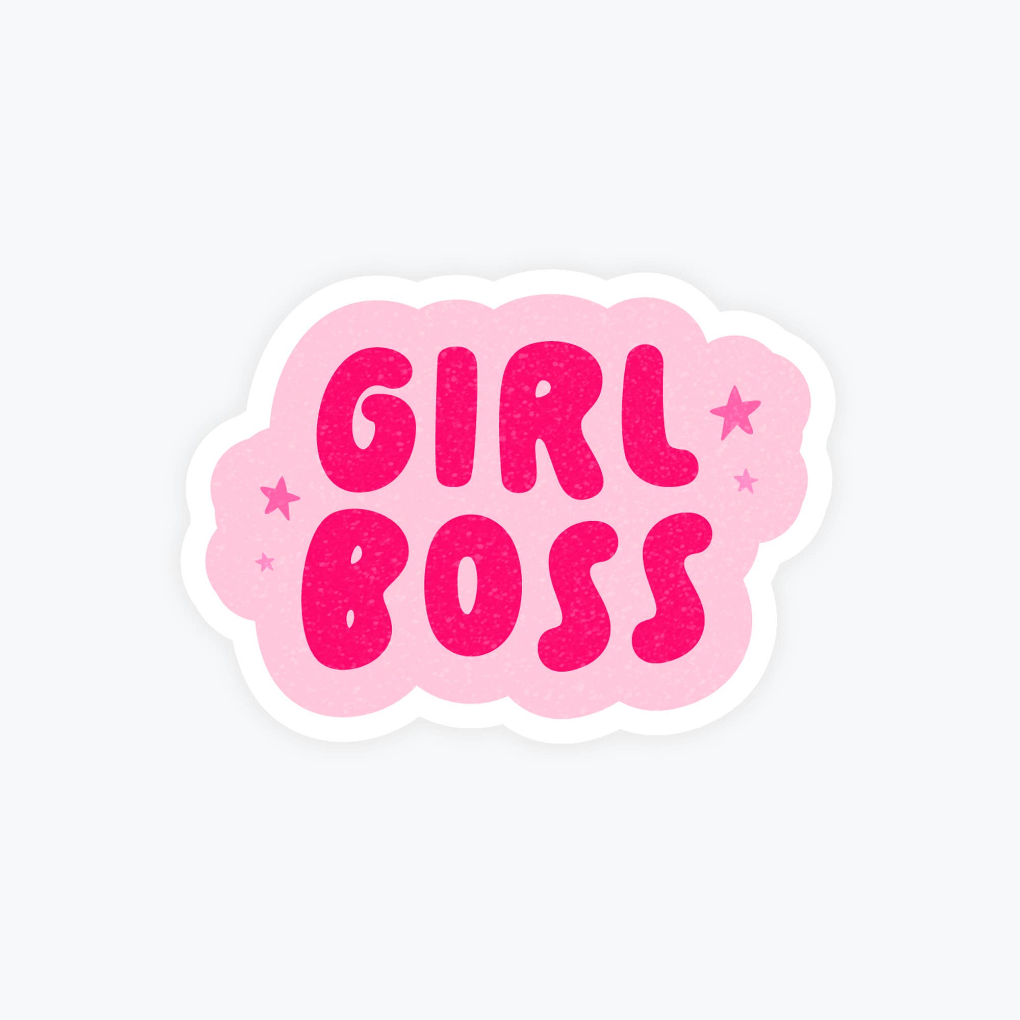 Sticker with 'GIRL BOSS' text on a pink background