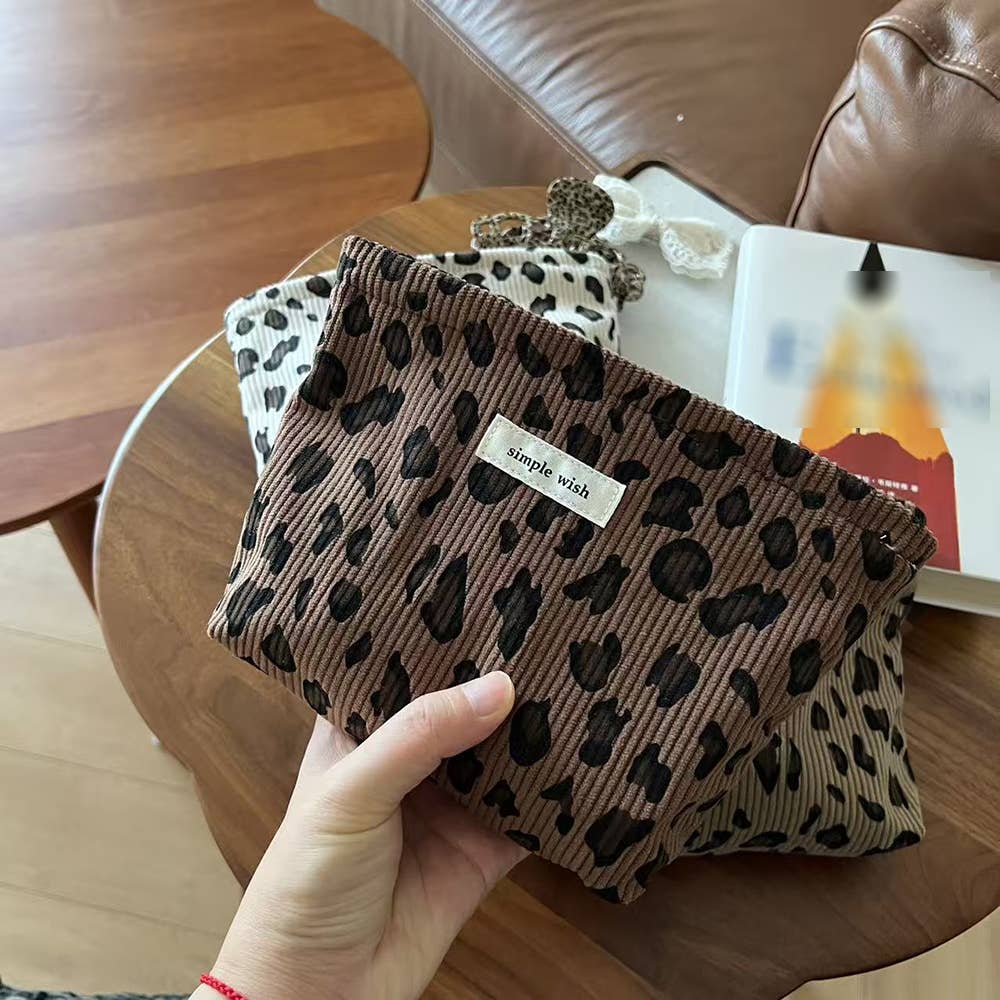 Leopard Corduroy Mini Makeup & Phone Storage Pouch