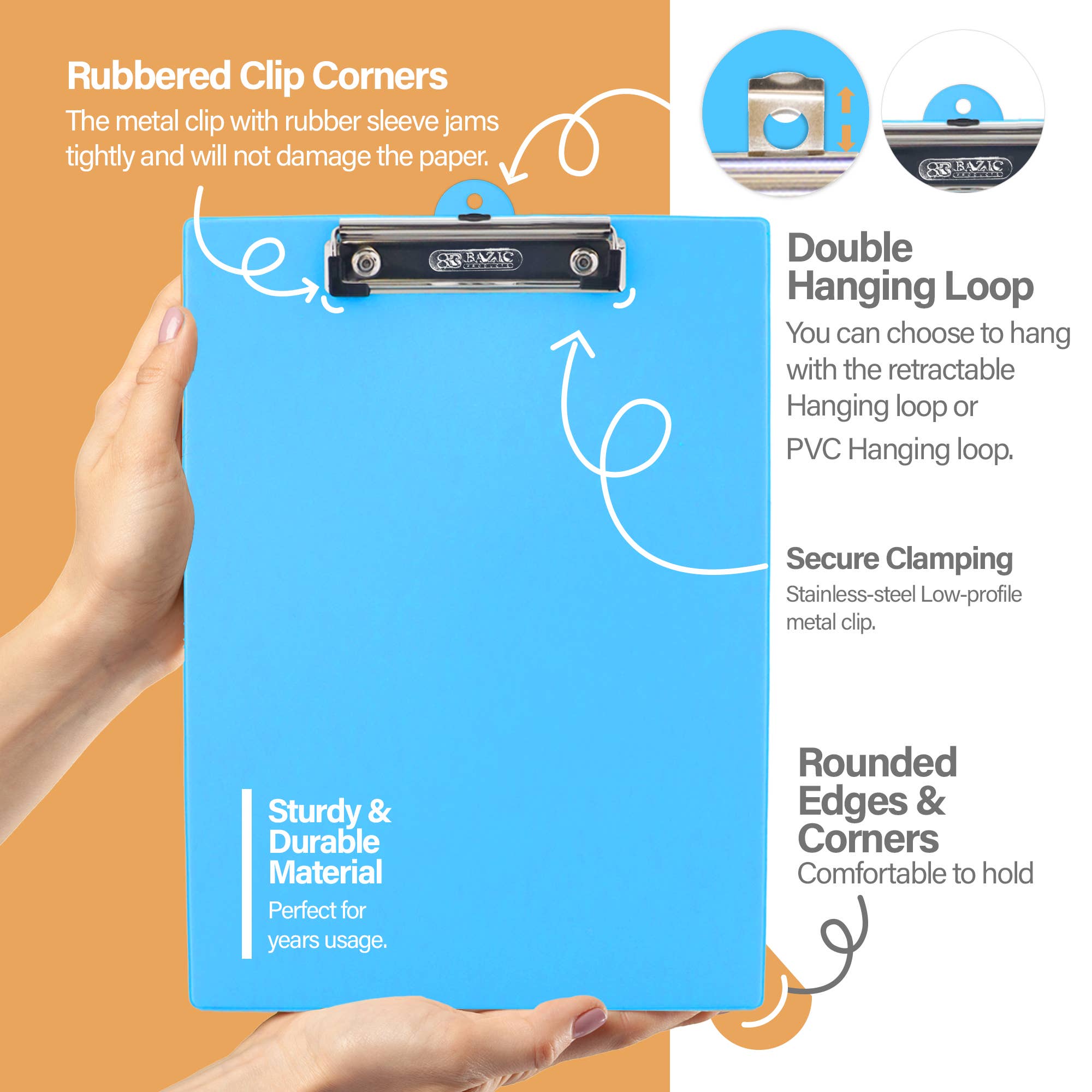 Bright PVC Standard Clipboard, Low-Profile Clip