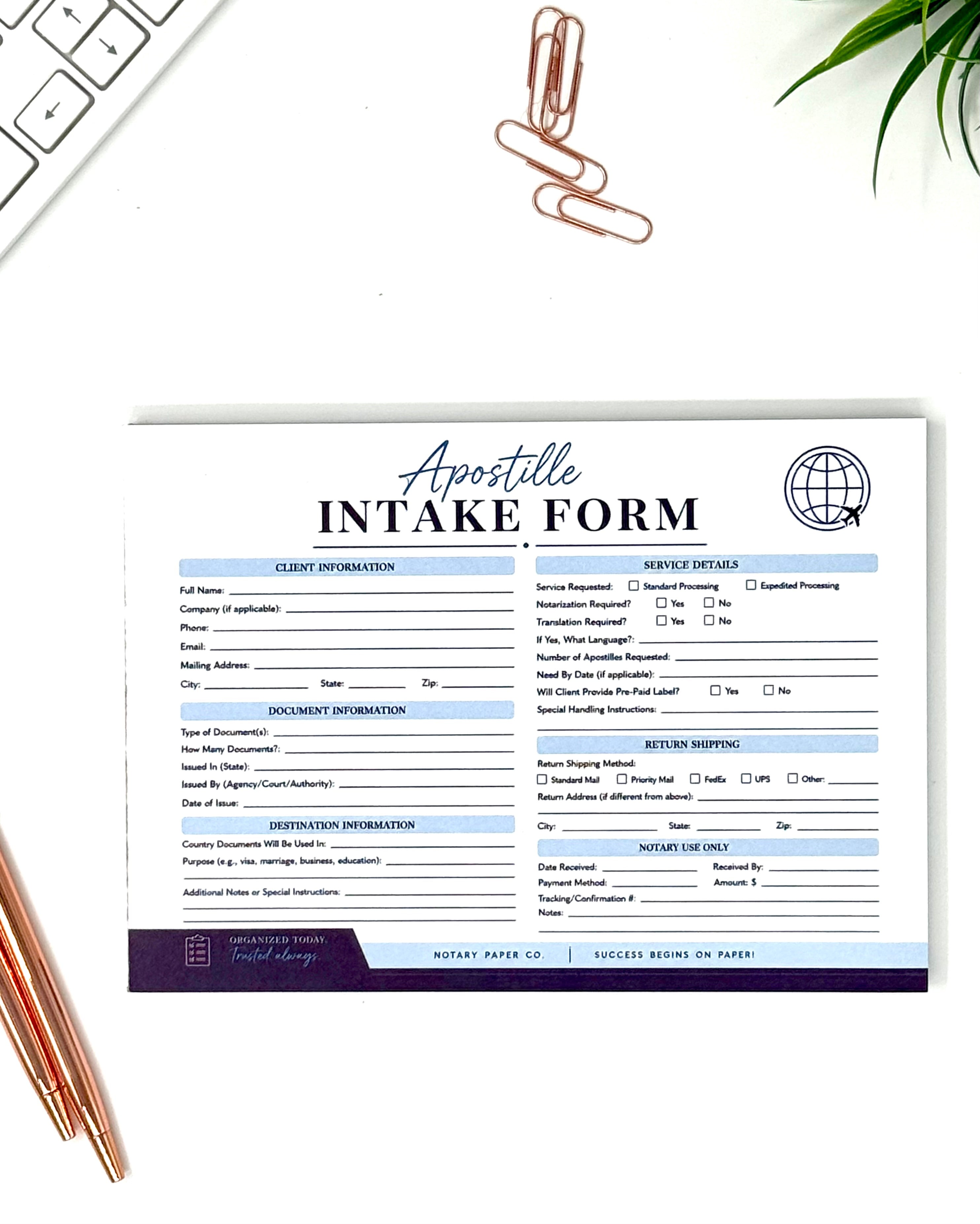 Apostille Intake Form (50 Sheets | 7" × 5")