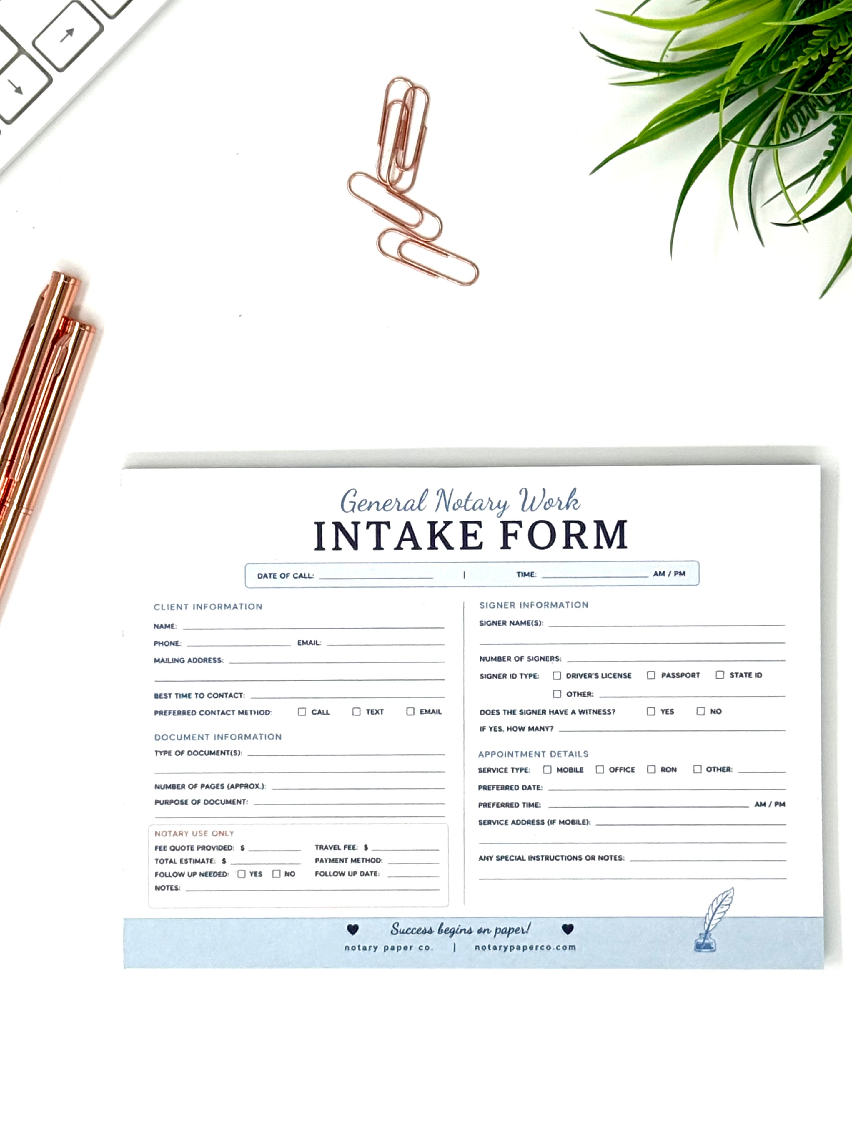 General Notary Work Intake Form (50 Pages | 7" x 5")