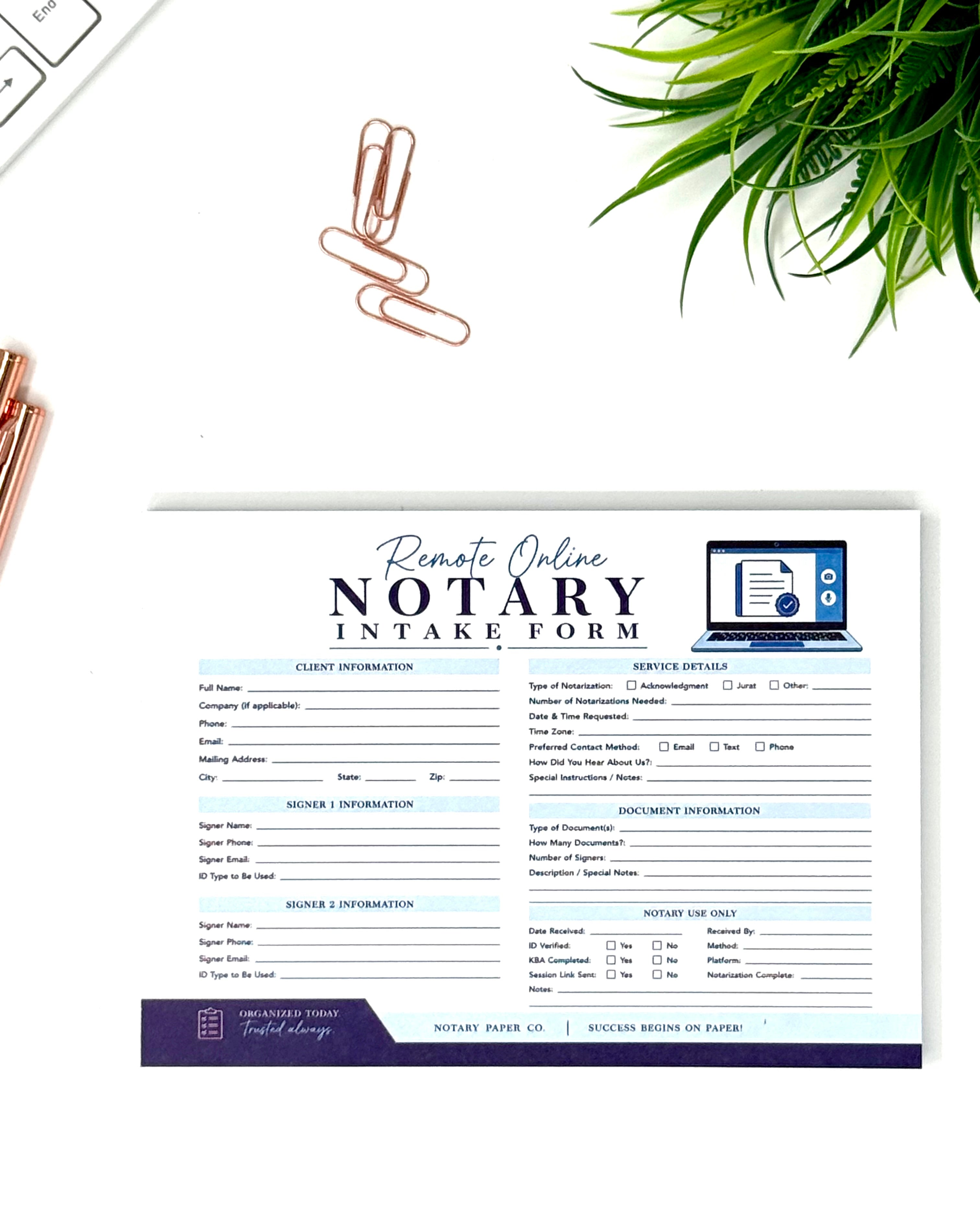 Remote Online Notary Intake Form (50 Sheets | 7" × 5")