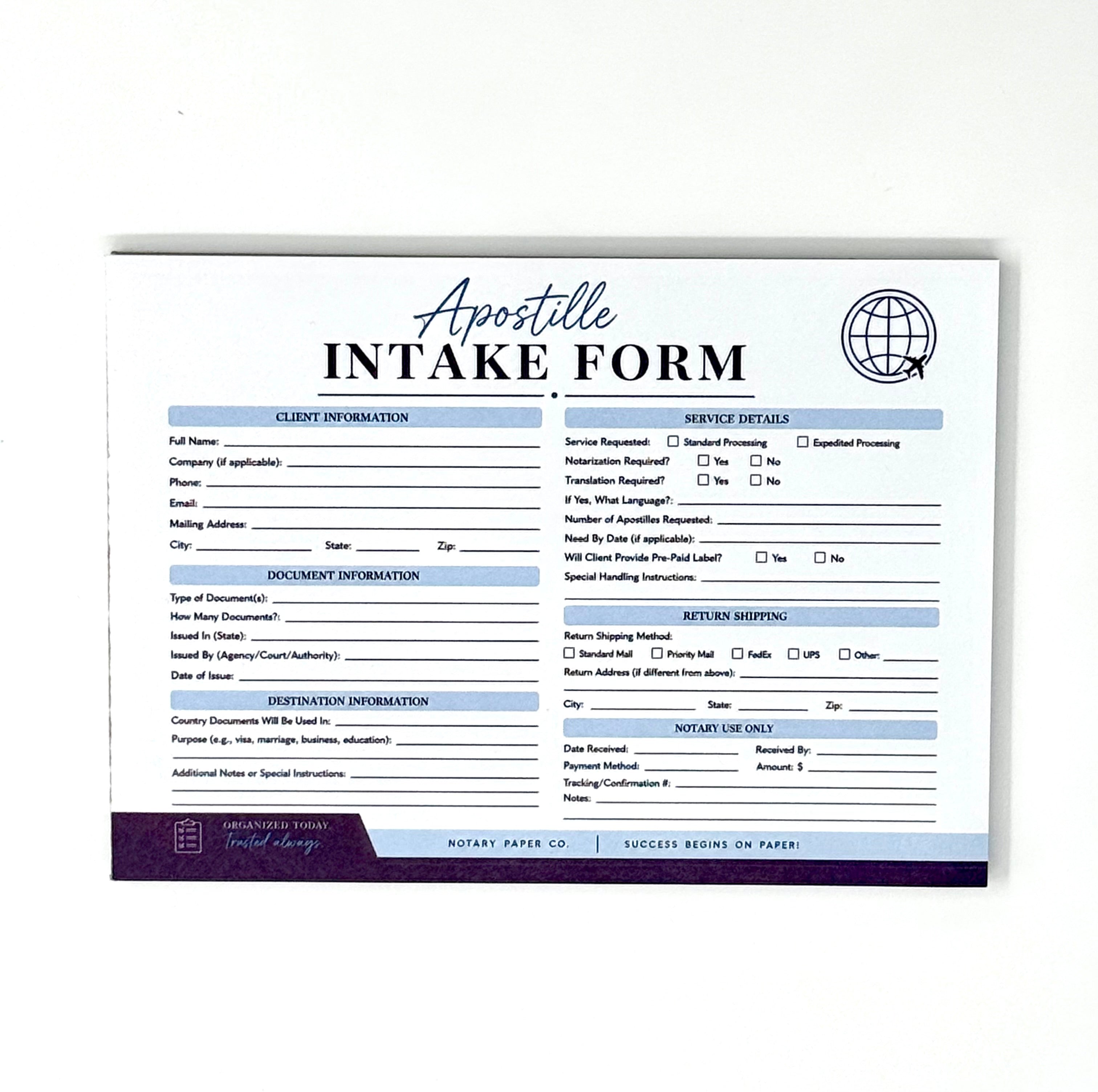 Apostille Intake Form (50 Sheets | 7" × 5")