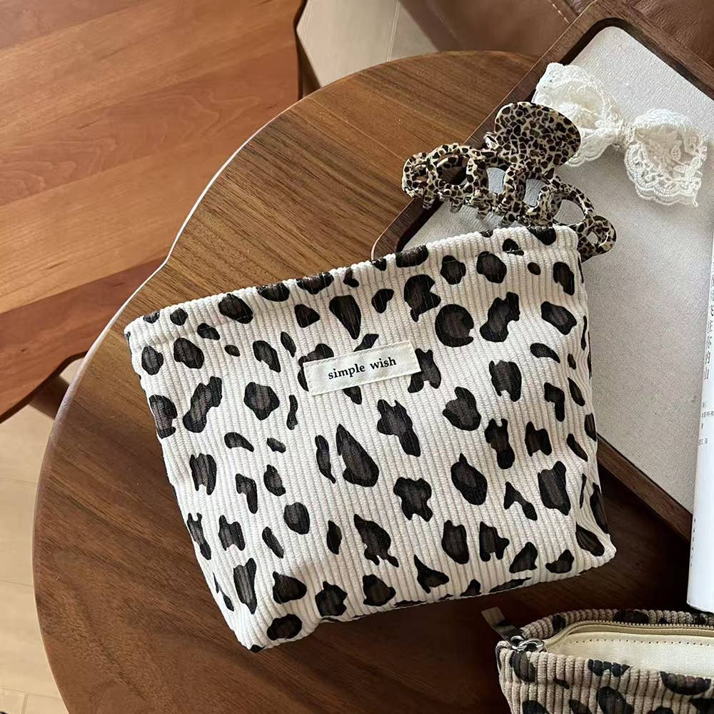 Leopard Corduroy Mini Makeup & Phone Storage Pouch