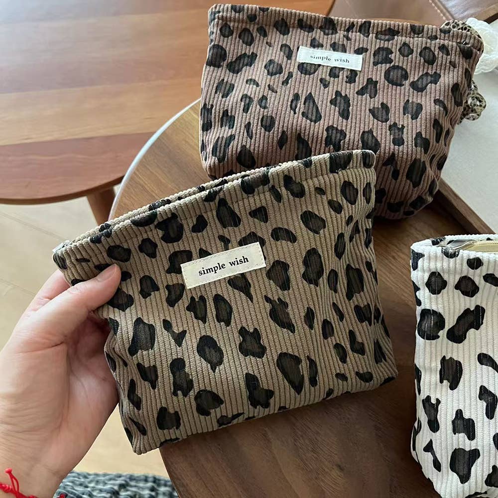 Leopard Corduroy Mini Makeup & Phone Storage Pouch