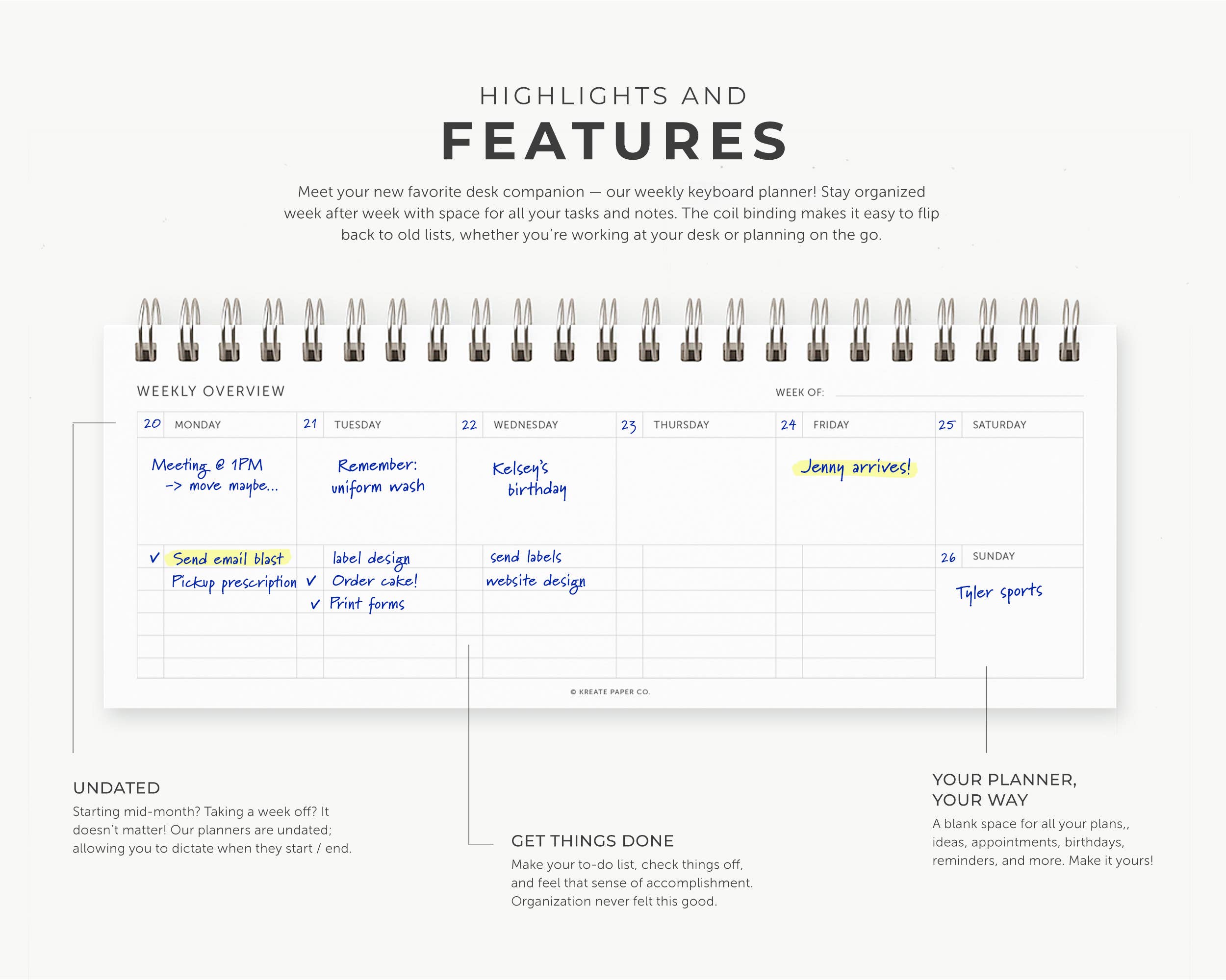 Weekly Keyboard Planner, Weekly Planners