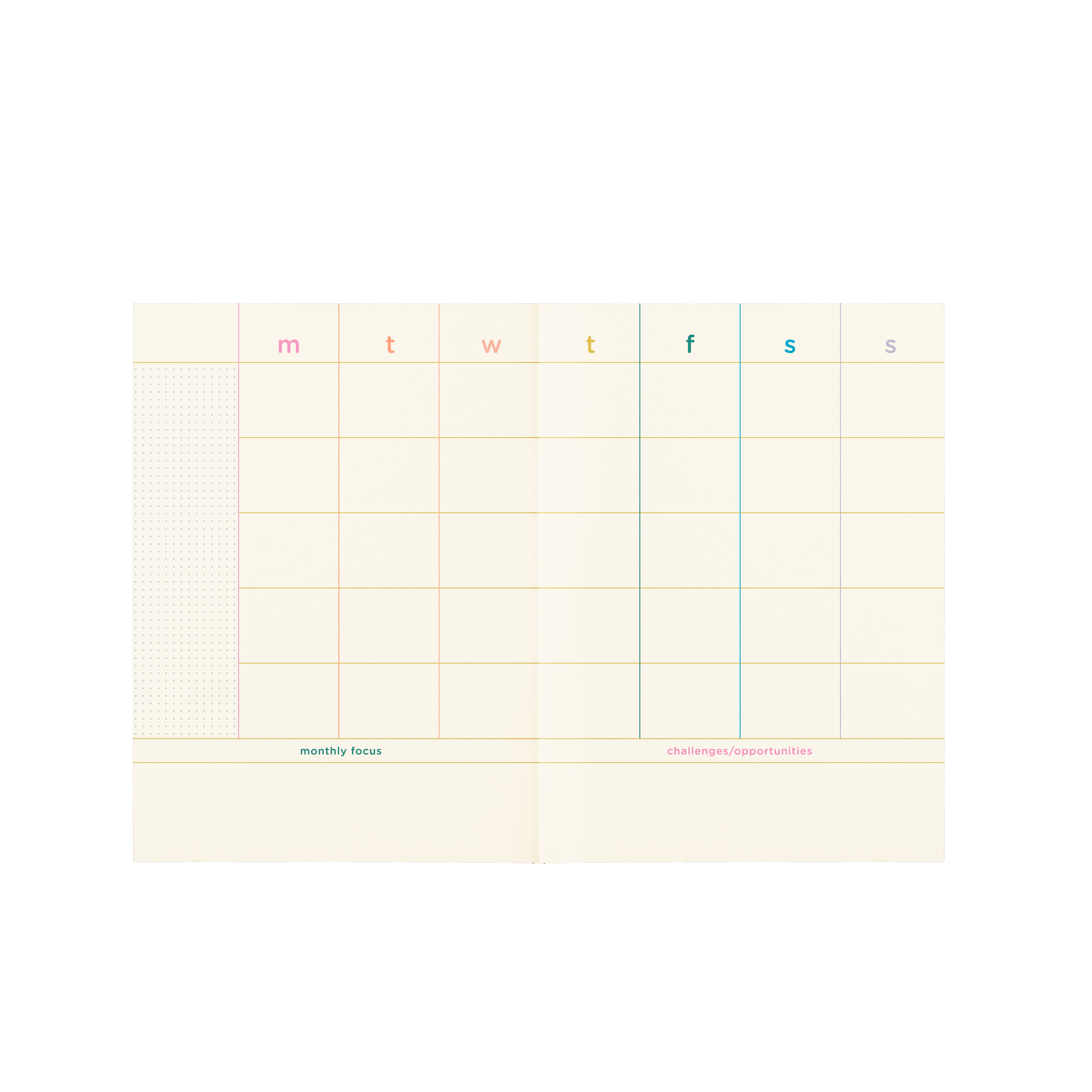 Calendar grid with color-coded days on a white background