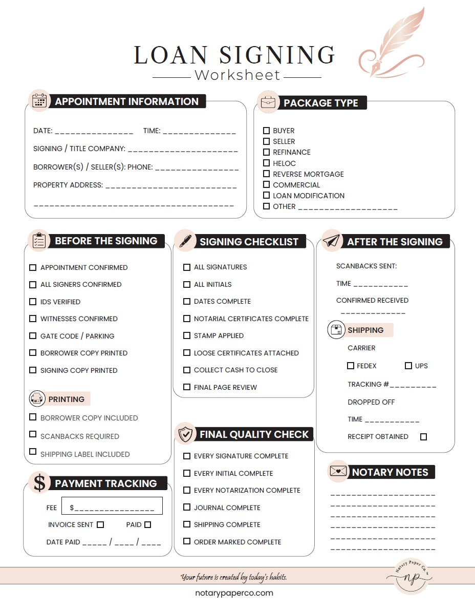 Loan Signing Worksheet